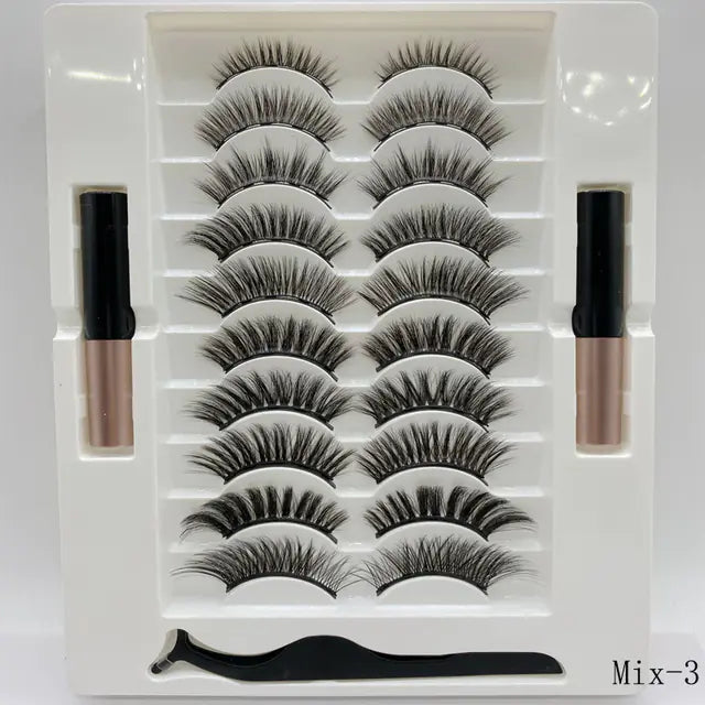 10-Pair Magnetic Eyelash Kit with Eyeliner & Tweezers