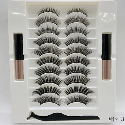 10-Pair Magnetic Eyelash Kit with Eyeliner & Tweezers