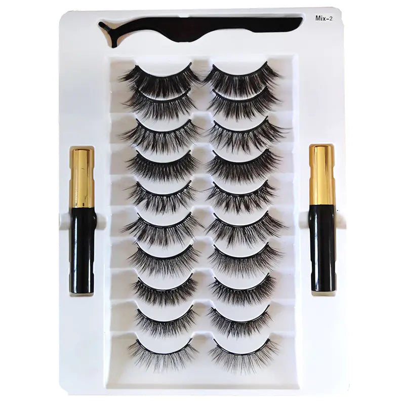 10-Pair Magnetic Eyelash Kit with Eyeliner & Tweezers