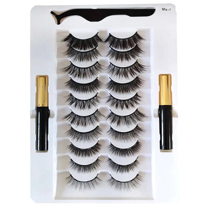 10-Pair Magnetic Eyelash Kit with Eyeliner & Tweezers