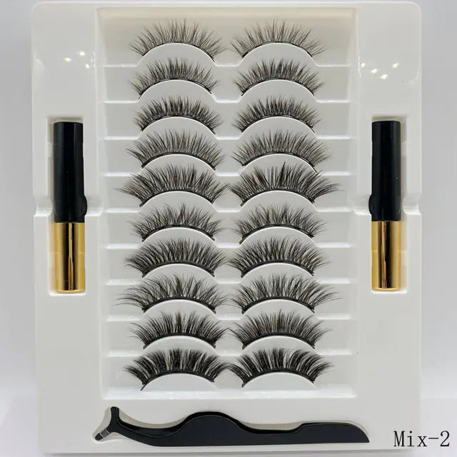 10-Pair Magnetic Eyelash Kit with Eyeliner & Tweezers
