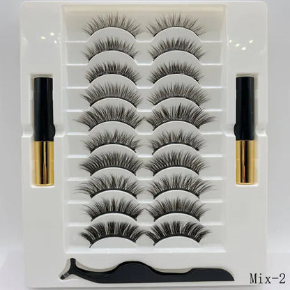 10-Pair Magnetic Eyelash Kit with Eyeliner & Tweezers