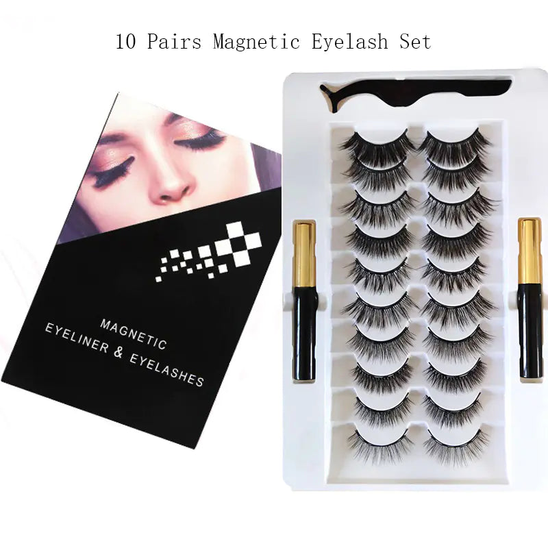 10-Pair Magnetic Eyelash Kit with Eyeliner & Tweezers