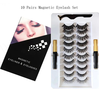 10-Pair Magnetic Eyelash Kit with Eyeliner & Tweezers