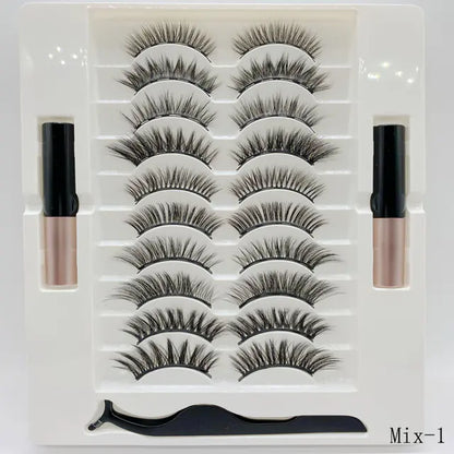 10-Pair Magnetic Eyelash Kit with Eyeliner & Tweezers
