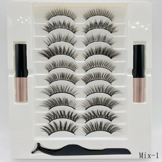 10-Pair Magnetic Eyelash Kit with Eyeliner & Tweezers